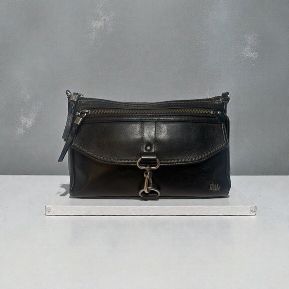 The Sak Ventura Crossbody Bag Black Glazed Leather Convertible Clutch Handbag - Picture 2 of 12